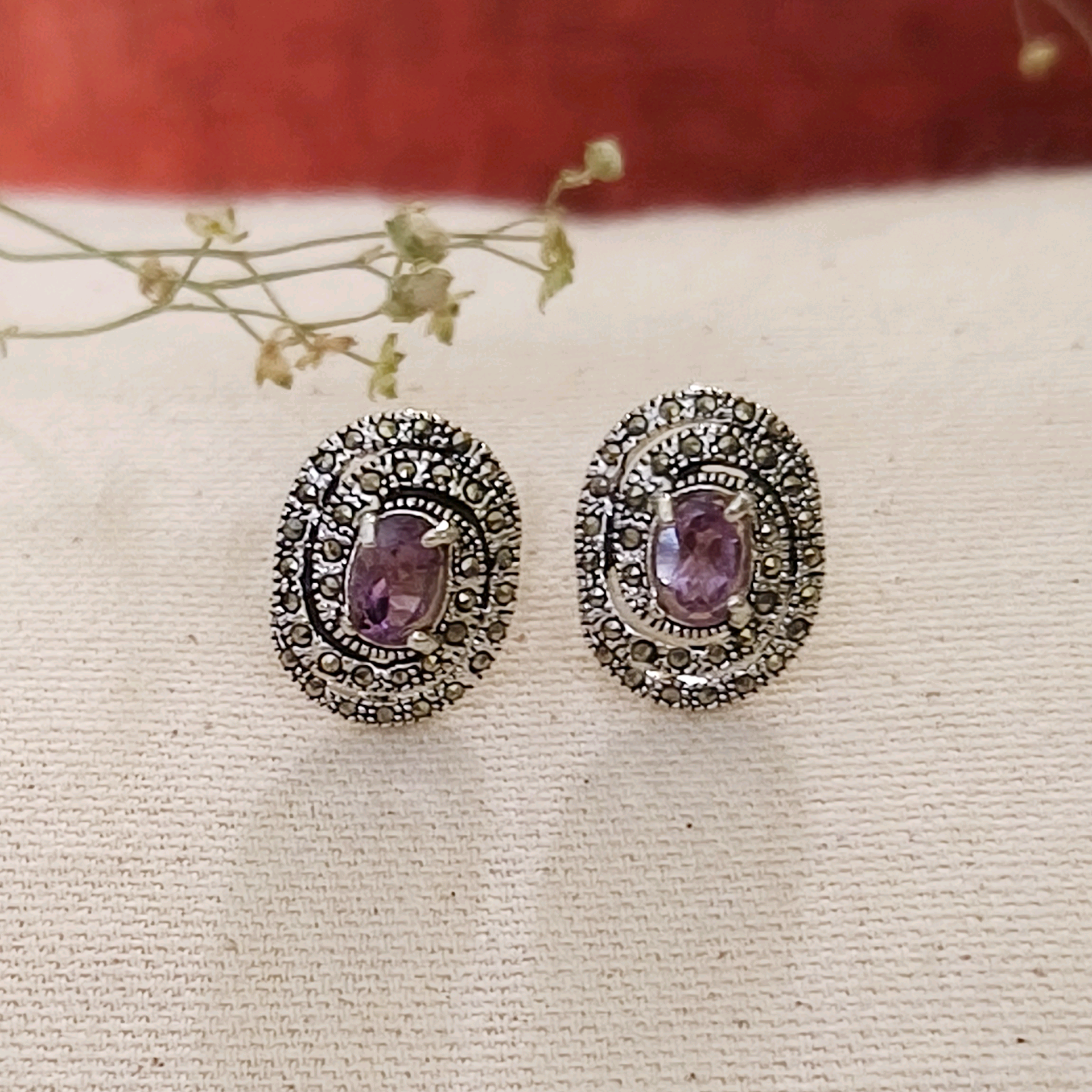 Amethyst Marcasite Studs